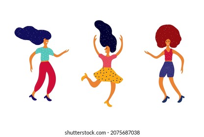 Color Person Excited Vector White Background. Retro Isolated Female Banner. Celebration Young Pattern. Funny People Enjoy Set. Trendy Woman Fashion Poster.