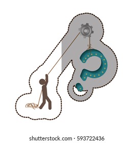 color person pulling a question sign with a loop icon, vector illustraction