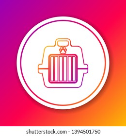 Color Pet carry case line icon isolated on color background. Carrier for animals, dog and cat. Container for animals. Animal transport box. Circle white button. Vector Illustration