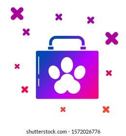 Color Pet first aid kit icon isolated on white background. Dog or cat paw print. Clinic box. Gradient random dynamic shapes. Vector Illustration