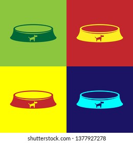 Color Pet food bowl for cat or dog icon isolated on color backgrounds. Vector Illustration