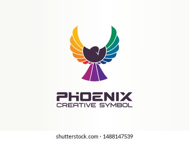 Color phoenix creative symbol concept. Freedom, spread wings eagle, spectrum abstract business logo idea. Bird in flight, rainbow icon. Corporate identity logotype, company graphic design tamplate