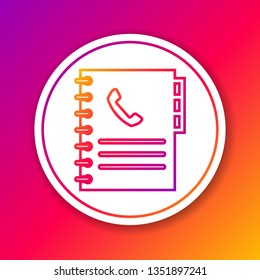 Color Phone book line icon isolated on color background. Address book. Telephone directory. Circle white button. Vector Illustration