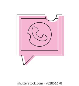 color phone call sign inside square chat bubble