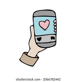 Color phone with love message. Hand drawn vector doodle illustration 