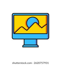 Color Photo retouching icon isolated on white background. Photographer, photography, retouch icon. Flat filled outline style with shadow. Vector