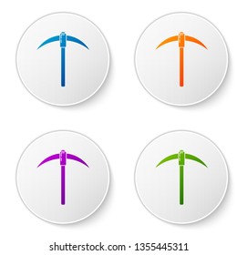 Color Pickaxe icon isolated on white background. Blockchain technology, cryptocurrency mining, bitcoin, digital money market, cryptocoin wallet. Set icons in circle buttons. Vector Illustration