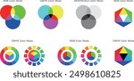 Color picker circle and three primary color composition set