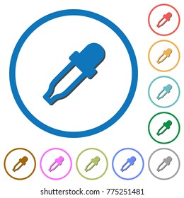 Color picker flat color vector icons with shadows in round outlines on white background