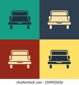 Color Pickup truck icon isolated on color background. Vintage style drawing. Vector Illustration