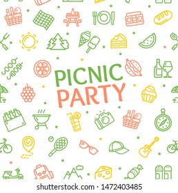 Color Picnic Party Banner Card Background for Graphic Web Design. Vector illustration of Outdoor Summer Holiday