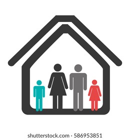 color pictogram with family in home