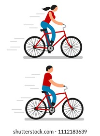 Color pictograms of men and women riding bicycles. Icon people.