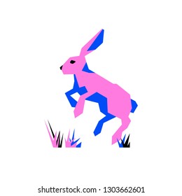 
Color picture of animals from simple geometric shapes. Vector image of a hare.