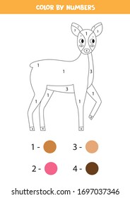 Color the picture of cute roe deer by numbers. Math game for kids.