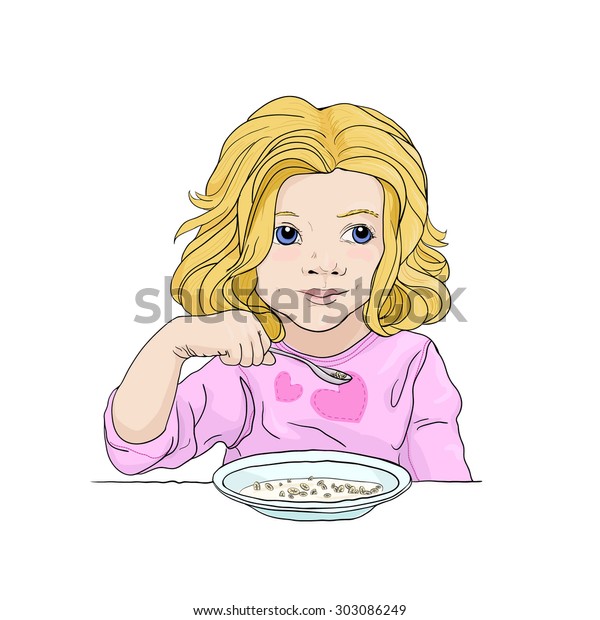 Color Picture Little Girl Blond Hair Stock Vector Royalty Free