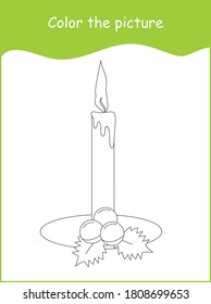 Color the picture,Candle ,Christmas candle coloring activity,worksheet for kindergarten ,preschool coloring activity,christmas designs