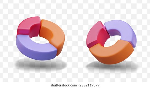 Color pie chart, donut chart. Isolated statistical images. Symbol of reporting, accounting, analysis. Results of work of different departments. Icons for accounting, marketing applications