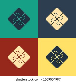 Color Piece of puzzle icon isolated on color background. Business, marketing, finance, template, layout, infographics, internet concept. Vintage style drawing. Vector Illustration
