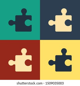 Color Piece of puzzle icon isolated on color background. Modern flat, business, marketing, finance, internet concept. Vintage style drawing. Vector Illustration