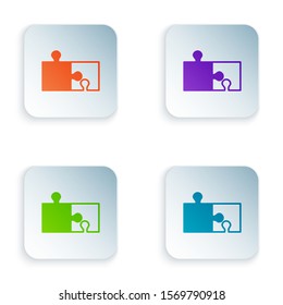 Color Piece of puzzle icon isolated on white background. Modern flat, business, marketing, finance, internet concept. Set icons in square buttons. Vector Illustration