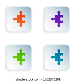 Color Piece of puzzle icon isolated on white background. Modern flat, business, marketing, finance, internet concept. Set icons in square buttons. Vector Illustration