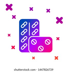 Color Pills in blister pack icon isolated on white background. Medical drug package for tablet: vitamin, antibiotic, aspirin. Gradient random dynamic shapes. Vector Illustration
