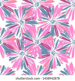 Color pink artsy chamomily in boho style pattern background. Abstract vector backdrop.