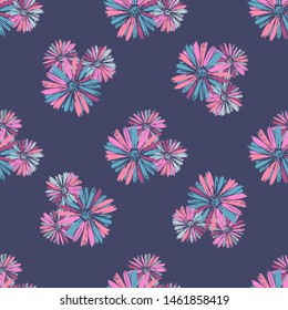 Color pink artsy chamomily in boho style pattern background. Abstract vector backdrop.