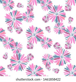 Color pink artsy chamomily in boho style pattern background. Abstract vector backdrop.