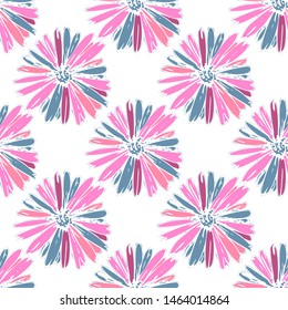 Color pink artsy chamomily in boho style pattern background. Abstract vector backdrop.