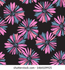 Color pink artsy chamomily in boho style pattern background. Abstract vector backdrop.
