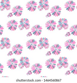 Color pink artsy chamomily in boho style pattern background. Abstract vector backdrop.