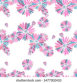 Color pink artsy chamomily in boho style pattern background. Abstract vector backdrop.