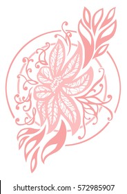 Color pink floral pattern with the location on the diagonal. Leaf elements modern style. Isolate pattern on a white background.