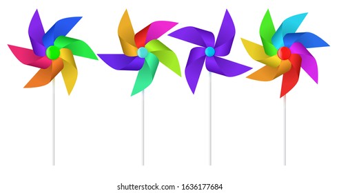 Color pinwheel. Multi colored toy paper windmill propeller.