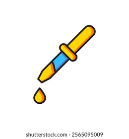 Color Pipette icon isolated on white background. Element of medical, chemistry lab equipment. Pipette with drop. Medicine symbol. Flat filled outline style with shadow. Vector