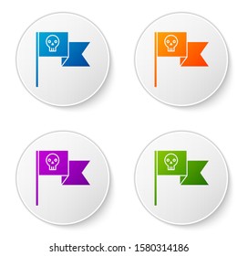 Color Pirate flag with skull icon isolated on white background. Set icons in circle buttons. Vector Illustration