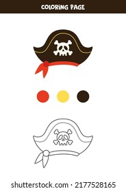 Color pirate hat. Coloring page for kids. 