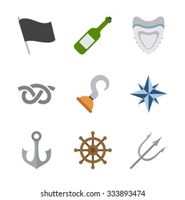 Color pirate set of icons. Isolated on white background. Vector illustration.