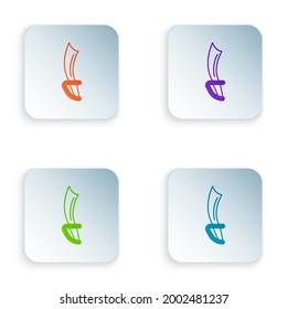 Icono de espada pirata de color aislado en fondo blanco. Señal de Saber. Establezca iconos coloridos en los botones cuadrados. Vector