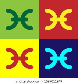 Color Pisces zodiac sign icon isolated on color background. Astrological horoscope collection.  Vector Illustration