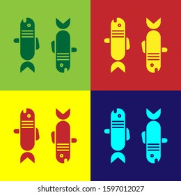 Color Pisces zodiac sign icon isolated on color background. Astrological horoscope collection.  Vector Illustration