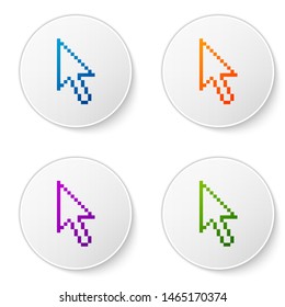 Color Pixel arrow cursor icon isolated on white background. Set icons in circle buttons. Vector Illustration