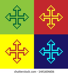 Color Pixel arrows in four directions icon isolated on color background. Cursor move sign.  Vector Illustration
