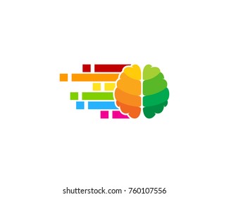 Color Pixel Brain Icon Logo Design Element