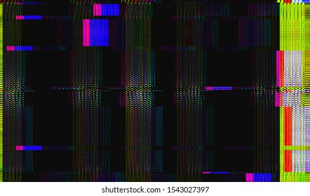 Color pixel distorted digital noise of a broken computer monitor screen. Vector illustration.