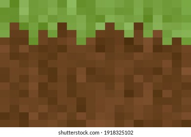 Color pixel earth, grass background. The concept of modern pixel games. Web design. Vector illustration