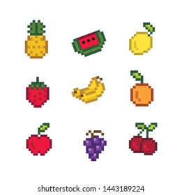 Color pixel-art fruits for games and applications with colors design