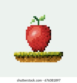 color pixelated apple fruit in meadow vector illustration